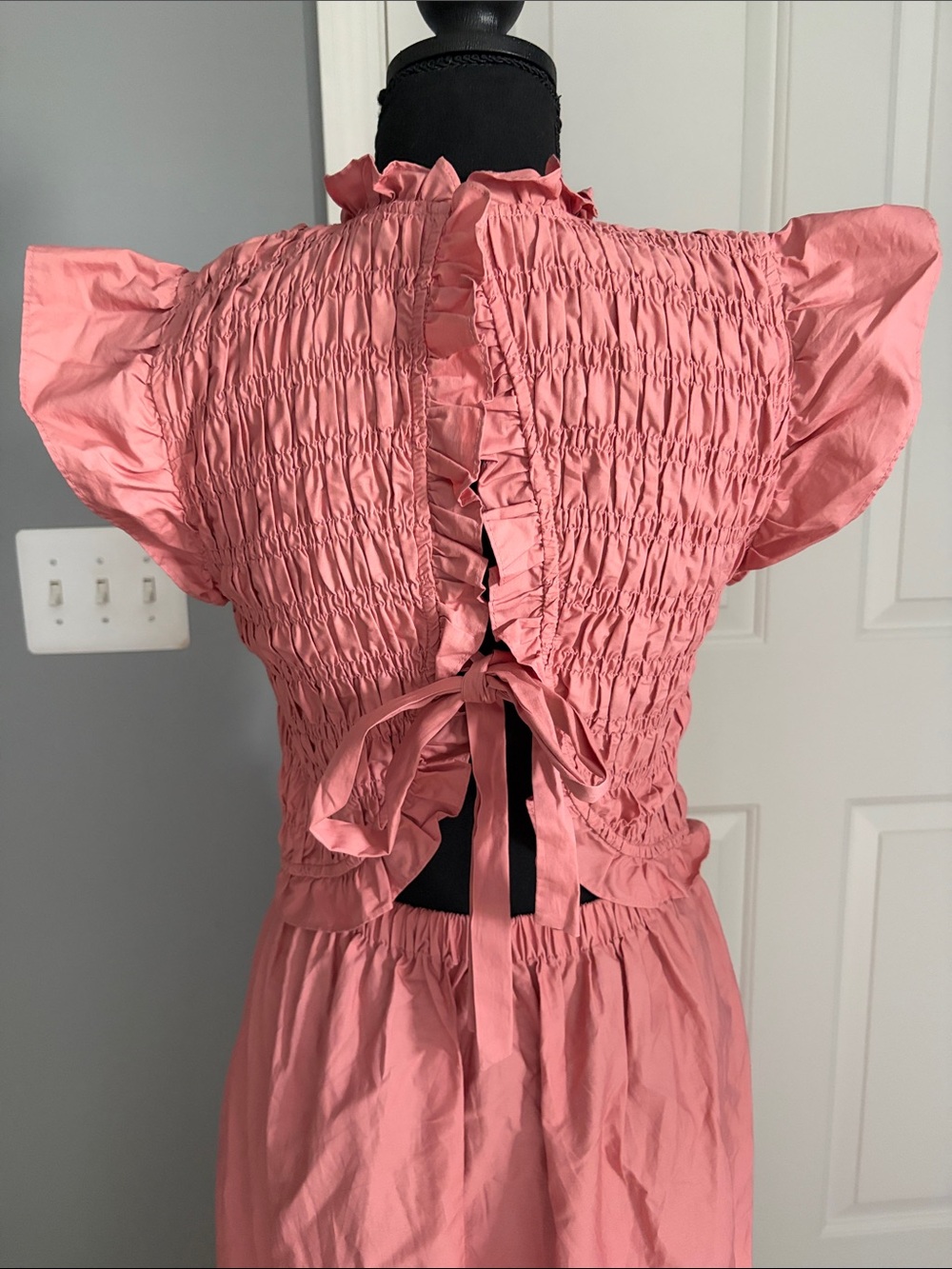 Smocked Pink Flutter Sleeve Maxi Dress - Picture 3 of 5